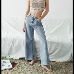 ZARA Z1975 WIDE-LEG JEANS WITH FRAYED WAISTBAND Size 8